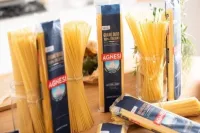 Stock of pasta made in Italy: macaroni and spaghetti 